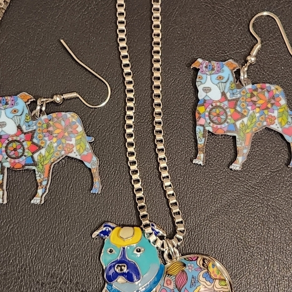 Colorful Dog Pendant and Earring Set - Picture 5 of 6